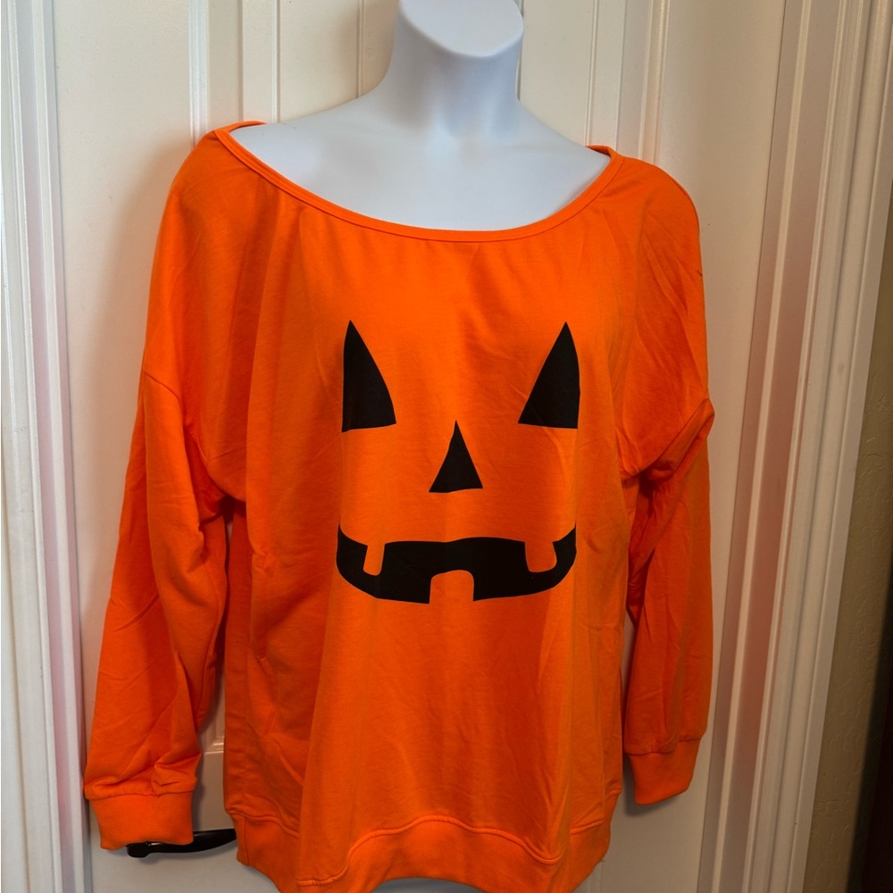NWOT Jack ‘O Lantern Lightweight Scoop Orange Halloween Sweatshirt, Sz XXL